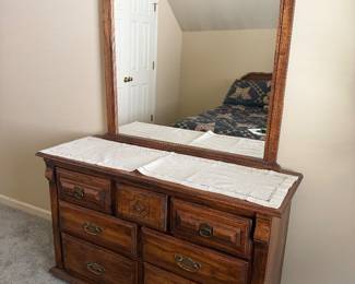 Vintage wood dresser 49” W x 31” H (w/o mirror) & 71” H (w/mirror) x 18” D