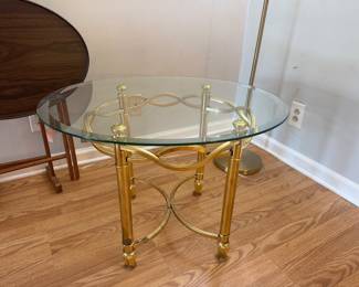 Vtg gold glass table 28” W x 20” H x 23” D