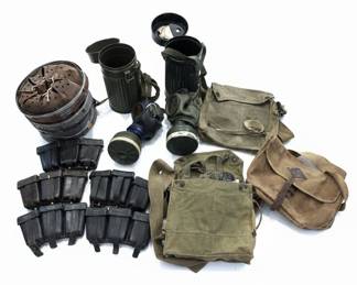 WWII German Gas Mask Canister and Equipment Lot