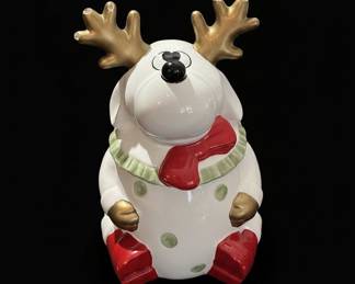 Fitz and Floyd "Plaid Christmas" Reindeer Cookie Jar