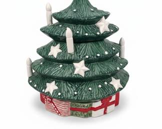 Vintage Ceramic Christmas Tree Cookie Jar with Gifts Base