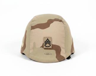 US Military PASGT Helmet with 6-Color Desert Camouflage Cover and Sergeant Rank Patch