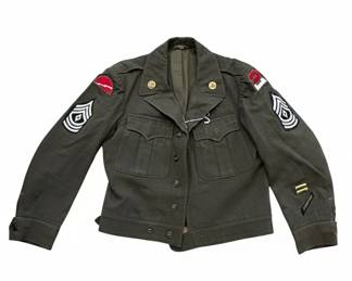 US Army WWII Ike Jacket with Master Sergeant Insignia and 1st Armored Division Patch