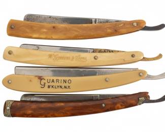 Collection of Four Vintage Straight Razors, including Guarino and a Razor with a 'G' logo