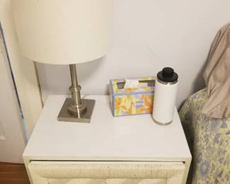 2-drawer nightstand; table lamp