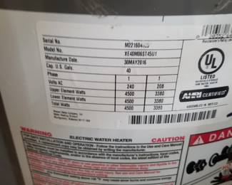 40-gallon GAS hot water heater; mfg. May 2016