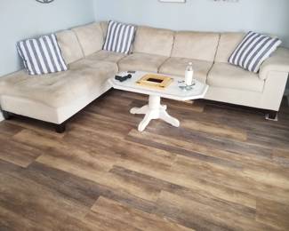 Sectional sofa; tile-top coffee table