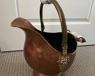 Copper Coal Scuttle with Delft Ceramic Handles and Lion Mask Accent
