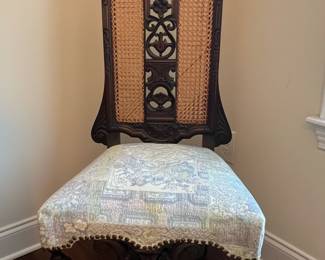 Renaissance Revival Style Carved Wood with Cane Back Side Chair - 2 available