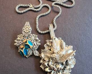 Upcycled Silverware Hummingbird/Floral Pendant/Brooch - 2 available