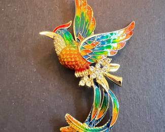 Enamel and Rhinestone Bird of Paradise Brooch Style