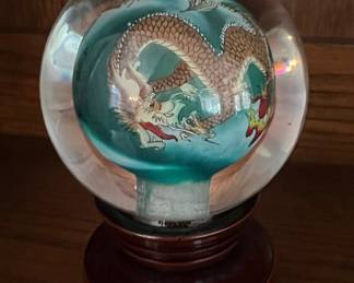 Inside-Painted Dragon Glass Sphere with Stand