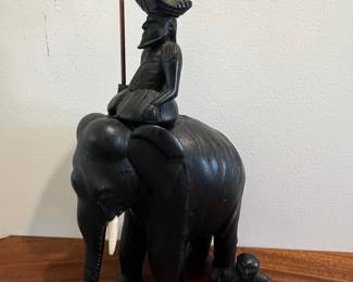 Hand-Carved Ebony Elephant with Rider and Attendant (can switch out riders)