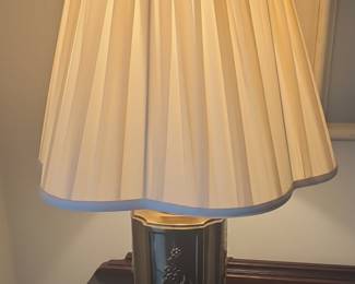 Vintage Brass Table Lamp with Embossed Floral Base and Pleated Shade