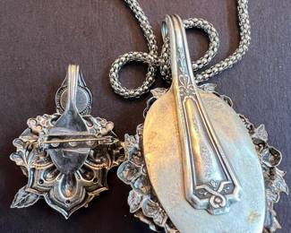 Upcycled Silverware Hummingbird/Floral Pendant/Brooch - 2 available