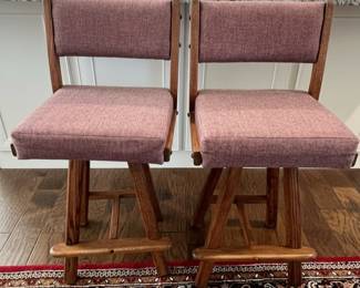 Mid-Century Modern Style Wooden Swivel Bar Stools