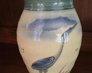 Hand-Painted Heron Pottery Vase - Tonala Style