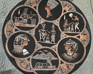 Egyptian Revival Style Copper and Silver Inlaid Decorative Plate