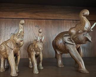 Hand-Carved Wooden Elephant Figurines