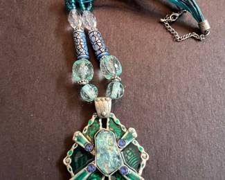 Art Deco Style Green Enamel Statement Necklace