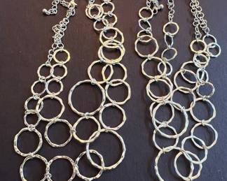 Hammered Silver Tone Circle Link Necklace Set