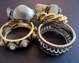 Costume Style Hinged Bangles with Faux Pearls