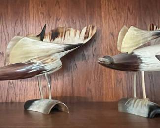 Mid-Century Modern Horn Bird Sculptures