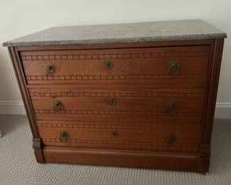 Empire Style Mahogany Three Drawer Dresser with Marble Top