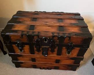 Victorian Style Wood and Metal Steamer Trunk