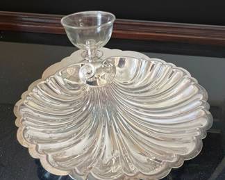 Silver Plated Shell Form Serving Dish with Glass Insert