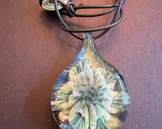 Lampwork Glass Style Floral Implosion Pendant