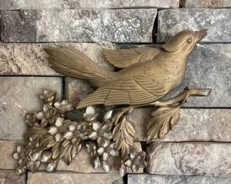 Syroco Style Gold Bird and Dogwood Branch Wall Plaque