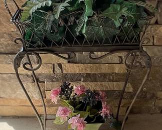 Wrought Iron Style Rectangular Basket Plant Stand