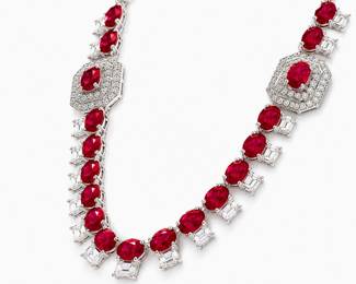 Lot 8333 Diamond  Ruby Necklace
