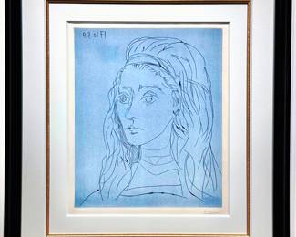 Lot 1130 Original Pablo Picasso Linocut  Portrait de Jacqueline