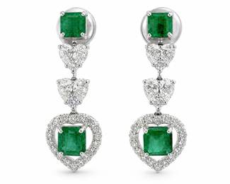 Lot 8327 Emerald and Diamond Dangling Earrings
