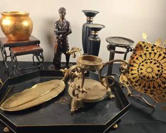 Black Gold Decor Mystery Lot Trays, Candleholders Decorative Accents