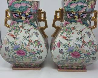 02 Two Ornate Chinese Famille Rose Porcelain Vases