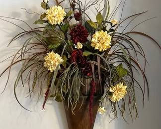 Two Cone Shaped Decorative Wall, Planters One Decorative Wall Planter Faux Flower Arrangements