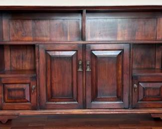 Dark Wood Media Console And Bookshelf, Hutch With Lower Cabinet Doors And Open Display Shelving