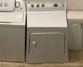 Amana Washer, GE Dryer And Storage Cabinet