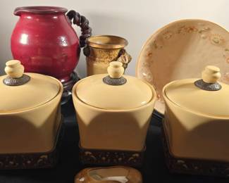 Decorative Pottery Kitchen Decor Collection with Canister Set, Pitcher Serving Bowl