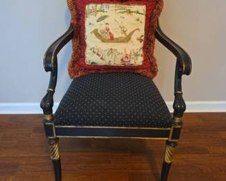Regencystyle Ebonized Gilt Accent Armchair With Chinoisere Pillow