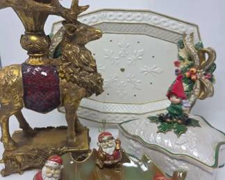Fitz Floyd Holiday Platter with Santa, Elf Reindeer Christmas Decor Collection