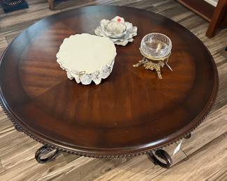 Round Wooden Wrought Iron Coffee Table