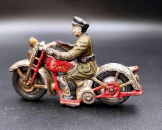 Cast Iron Harley Patrol Cycle With Rider