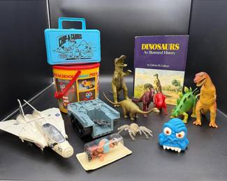 Vintage 1980’s Toy Lot Featuring An Original Cookie Co Pencil Box And A 1989 Hasbro Flying Fighter