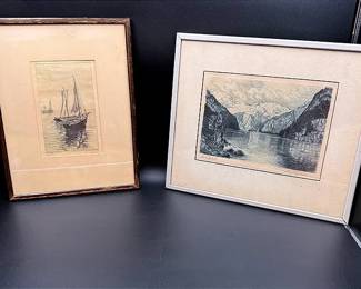 Limited-Edition Etching Of Sailboats By L. Robin & A Monochromatic Print Of Ringsee In Germany