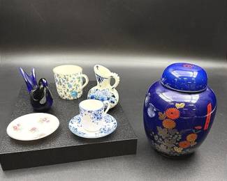 Blue Toned China & Glassware Featuring A Dainty Blue Miniature Cup & Saucer Set By Shelley England