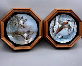 Two David Maas Wild Wing Collectors Plates Mounted In Wooden Shadow Boxes